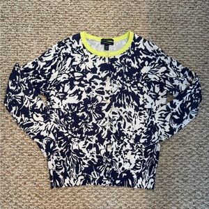 Lands' End | 100% Supima Cotton | Navy and White Floral Cardigan | Size M